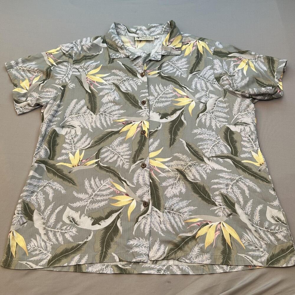 Sandwich Isle Shirt Mens XL Gray Yellow Floral Hawaiian Button Up Camp Casual